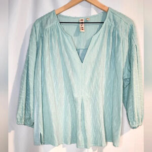 DOLAN Anthropologie Womens Top Size M Aqua Popover Swiss Dot Girlhoodcore Spring